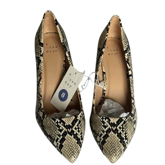 a new day GEMMA Snake Black & Cream Animal print Heels NEW Size 8 - Picture 4 of 12